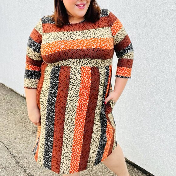 NWT Haptics Taupe & Black Leopard Stripe Fit & Flare Dress - Picture 6 of 9